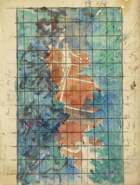 Artist Gilbert Spencer: Tennis - viewed from a gap in the trees, circa 1966